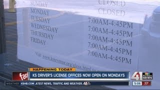 Kan. driver's license offices now open Mondays