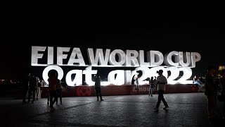 Footage of the Corniche, Doha, as Qatar hosts the 2022 FIFA World Cup