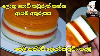 😍😋🍧ලොකු පොඩි කවුරුත් කන්න ආසම අතුරුපස 🍧😋අමුද්‍රව්‍ය 2කින් රසම ජෙලි කස්ටඩ් ලෙයර්ස් පුඩිං හදමු 🍧😍 👩🏻‍🍳