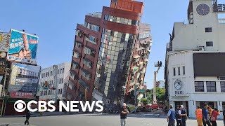 Videos show powerful Taiwan earthquake tipping buildings to side, rattling homes