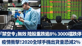 中共「禁空令」無效 陸股重跌逾8% 3000檔跌停｜疫情衝擊！2020全球手機出貨量恐減2%｜產業勁報【2020年2月3日】｜新唐人亞太電視