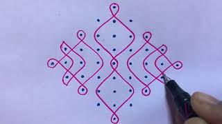 Beginners Sikku Kolam with 9x1 dots || easy Melikela Muggulu /#kambikolam /#chukkirangoli