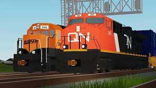 BNSF Short Train Meets Canadian National Intermodel Train