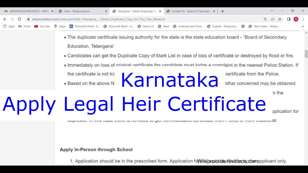 Karnataka - Online Apply Legal Heir Certificate (Succession Certificate ...