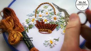 Flower embroidery Basket with Daisies 🌼easy embroidery