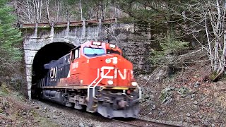 Two CN Trains At Yale on the CP Cascade \u0026 CN Yale Sub, with Tunnels Mountains \u0026 Rivers!