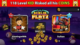 8 Ball Pool - 118 Level KID Risked ALL his 25M COINS in BERLIN - GamingWithK