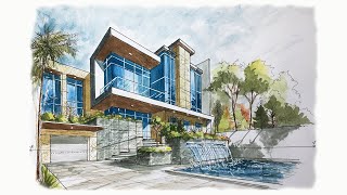 HOW TO DRAW MODERN HOUSE IN 2 POINT PERSPECTIVE.