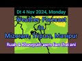 Dt 4 Nov 2024, Thawhtan a, Mizoram chhung leh hmun dangte khawchin tlangpui tur thlirlâwkna.