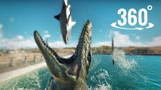 DINOSAUR vs SHARK - Jurassic World Evolution 360° Video with Mosasaurus