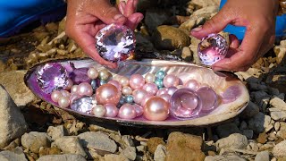 👑💎A golden water treasure, the girl found a golden mutated giant clam and many pearls in the river