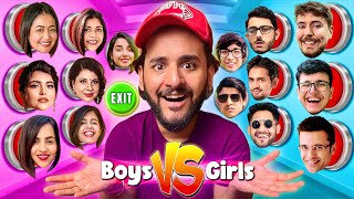 100 Boys VS Girls Youtuber's Mystery Buttons !! *Only 1 lets u escape*