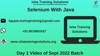 Selenium with Java Day 1 Video On 28th Sept 2022. Call or WhatsApp us on +91-8019952427 to Enroll