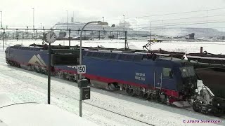 LKAB Malmtåg Kiruna Sweden 8 April 2022. Iron ore trains with IORE locomotives Kiruna, Sweden.