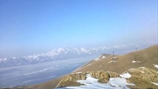 Lake Sevan, озеро Севан,  սարերից դեպի սառած Սևանա լիճը