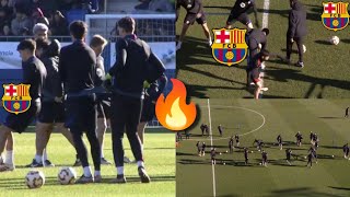 ✅🔥Open Barca training today as Yamal, Raphinha, Lewy, Dani Olmo train hard for games. Barça training