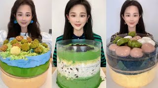 Asmr 🍰 Eat Matcha Butterfly Pea Flower 🍰 Matcha and Oreo 🍰 Cake Black Sesame Sponge