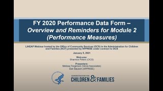 FY 2020 Performance Data Form – Overview and Reminders for Module 2 (Performance Measures) Webinar