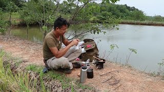 农村小池塘路亚肥白条，现场风干油煎，够香够美味！Fishing in China's rural pond road, on-site cooking, delicious!