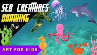 Sea Creatures Drawing for kids | Crayons Drawing for kids | Coloring | Sketching