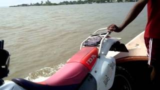 Crossing Kokkilai Lagoon Sri Lanka on Boat with Honda XR 250R-20160107