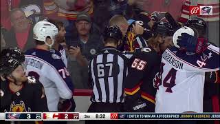 Jonathan Huberdeau Gets a 5 Min Major Penalty for a Huge Hit on Jack Roslovic