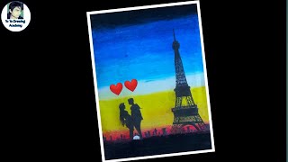 Eiffel Tower Scenery Drawing With Oil Pastels - Step by Step | How to Draw Eiffel Tower Step by Step