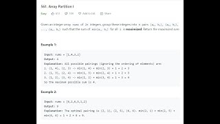 561 Array Partition I|array|leetcode 561|Array Partition I|leetcode|leetcode question| cpp|c++