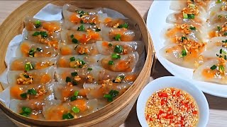 Banh Loc (Vietnamese steamed rice flour dumplings) - No stuffing, no flour added | Chewy and deli...