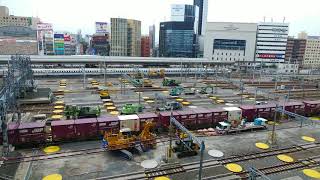 リニア中央新幹線の工事に備えるためのＪＲ名古屋駅構内の在来線ホームの撤去作業工事 JR貨物列車 EF210 が走行 2018.6.23