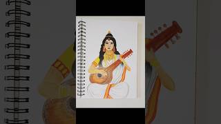 Saraswati Devi Drawing with coloured pencil #shorts #trendingsong #portrait