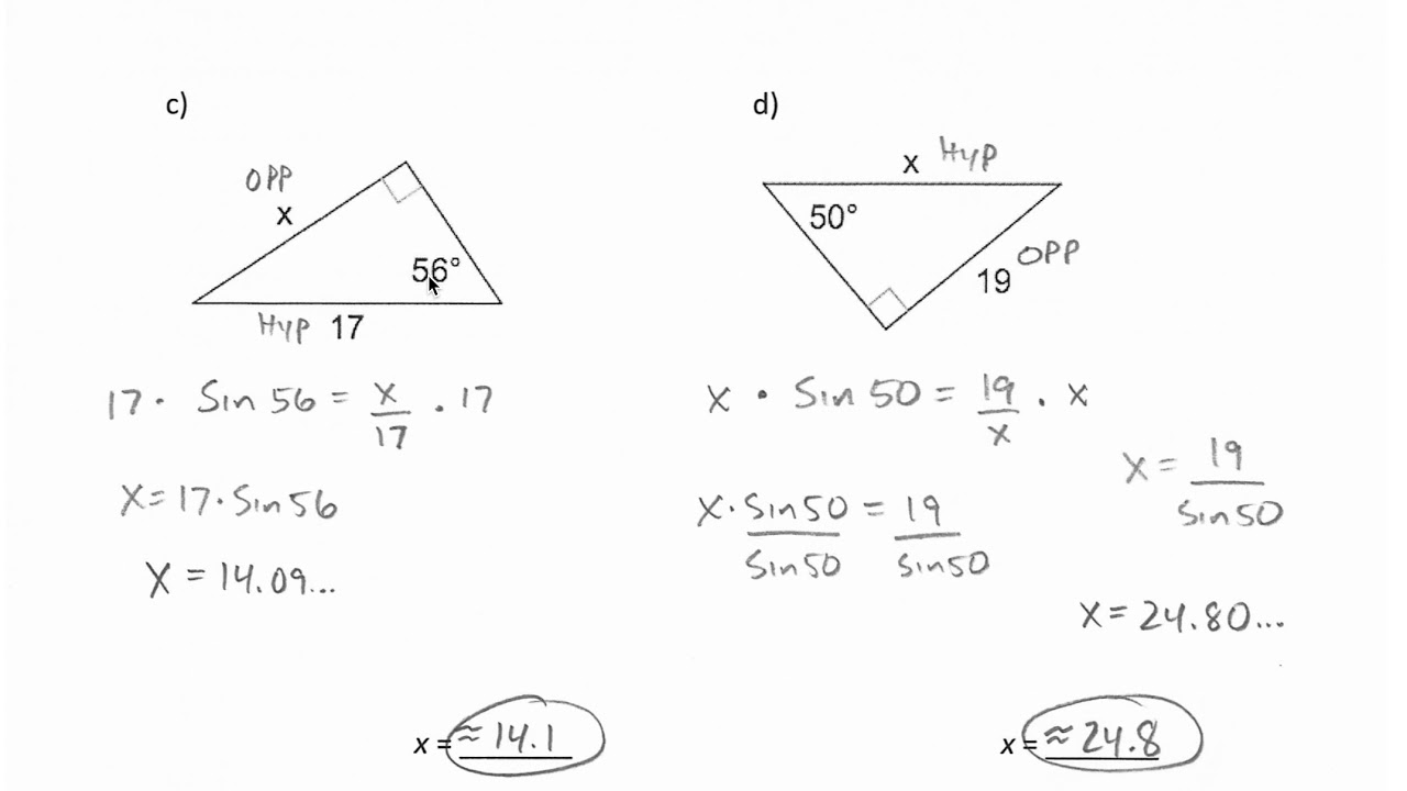 Finding Side Lengths Using Trig Worksheets Answers