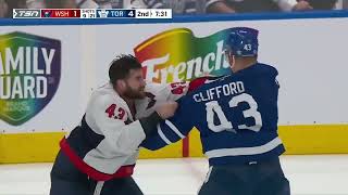 Tom Wilson of Washington Capitals Fights Kyle Clifford of the Toronto Maple Leafs. Joe Bowen Call