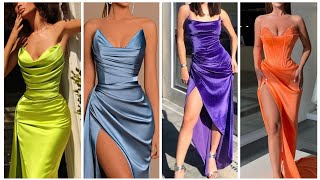 Satin mermaid style full length gowns without sleeves .....