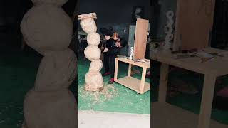 彫刻家の制作風景・ ワーク イン プログレス -02：木彫作品、ケレス（ゾイレ）/ the wooden sculpture CERES Säule 2022 #Shorts