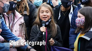 Greta Thunberg sings 'you can shove your climate crisis up your a---' outside Cop26 in Glasgow