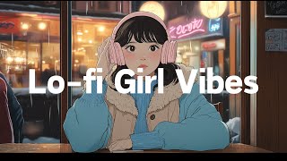 Lo fi Girl Vibes Pink Headphones, Cozy Café \u0026 Rainy Nights 🌧️🎧