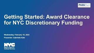 MOCS Award Clearance for NYC Council Discretionary Funding