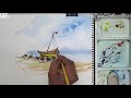 beginners watercolor how to paint a boat how to paint sea shore stones and sky with watercolor