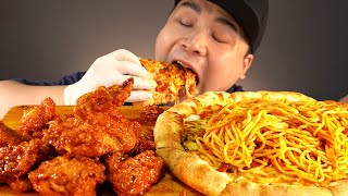 피자나라 치킨공주 양념치킨과 피자, 스파게티 먹방~!! 리얼사운드 ASMR social eating Mukbang(Eating Show)