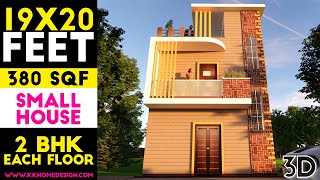 2BHK Small Space House Design Size 19x20 Feet 2 Bedroom House Plan#68