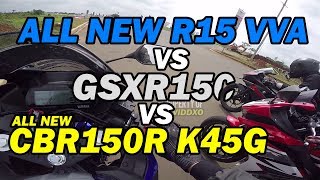 SIAPA YANG MENANG? Drag Race All New R15 VVA vs GSXR150 vs All New CBR150R K45G