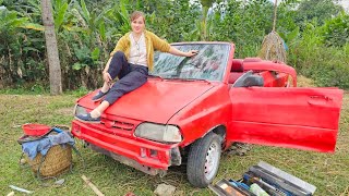 The girl repaired and restored her neighbor's car that broke down in the middle of the road.