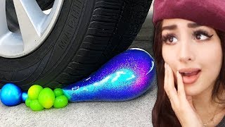 ODDLY SATISFYING Tire Crushing Crunchy & Soft Things By Car! (Slime, Floral Foam)