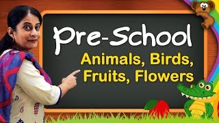 Pre School Learning For Kids | Animals, Birds, Animal Sounds, Fruits, Flowers, Vegetables