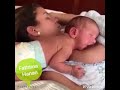 Cute baby drink milk using moms nipples