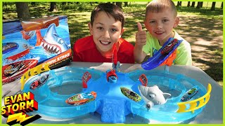 Playing with Adventure Force Shark Strike MicroBoat Playset Outside