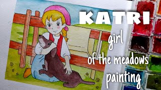 katri , Girl of the Meadows watercolor painting step by step