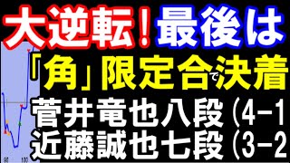 菅井竜也八段ｰ近藤誠也七段　菅井八段、勝てば藤井聡太王将への挑戦権　第73期王将戦挑戦者決定リーグ　主催：毎日新聞社、スポーツニッポン新聞社、日本将棋連盟　三間飛車