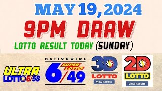 Lotto Result Today 9pm draw May 19, 2024 6/58 6/49 Swertres Ez2 PCSO#lotto